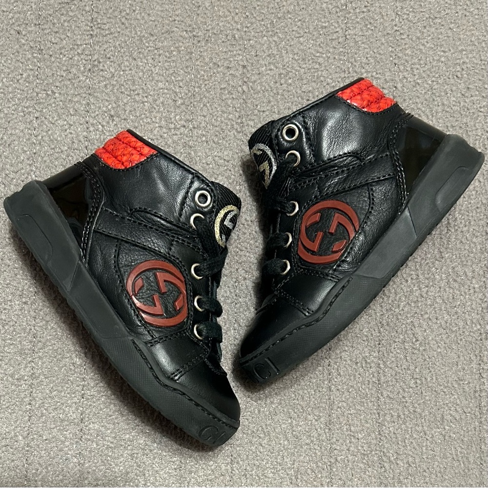 Gucci GG Python High-Top Sneakers Iconic Logo Black Red Toddler Size 21 (US 5.5) - Picture 2 of 10